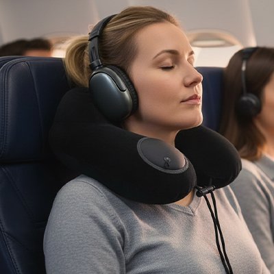 Oreiller noir de voyage pour avion